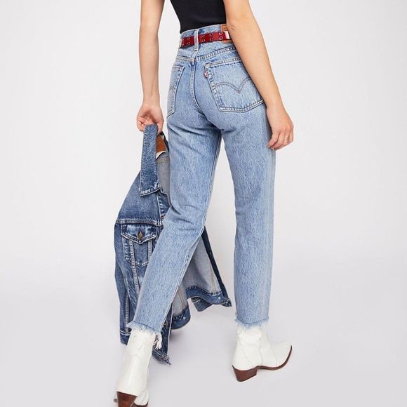 NEW Levi's Wedgie Icon High Rise Fray Hem Straight Leg Ankle Jeans in Shut Up - Picture 1 of 6